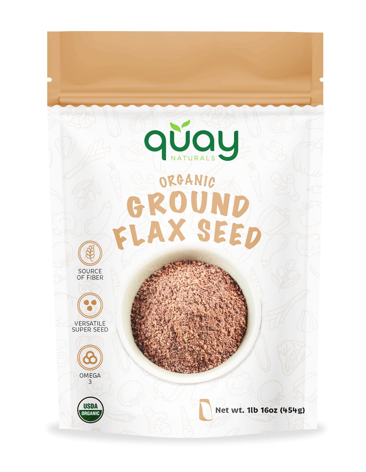 Quay Naturals Organic Ground Flaxseed - Non GMO USDA Organic - Flaxseed Powder with Plant Based Omegas, Fibers & Protein
