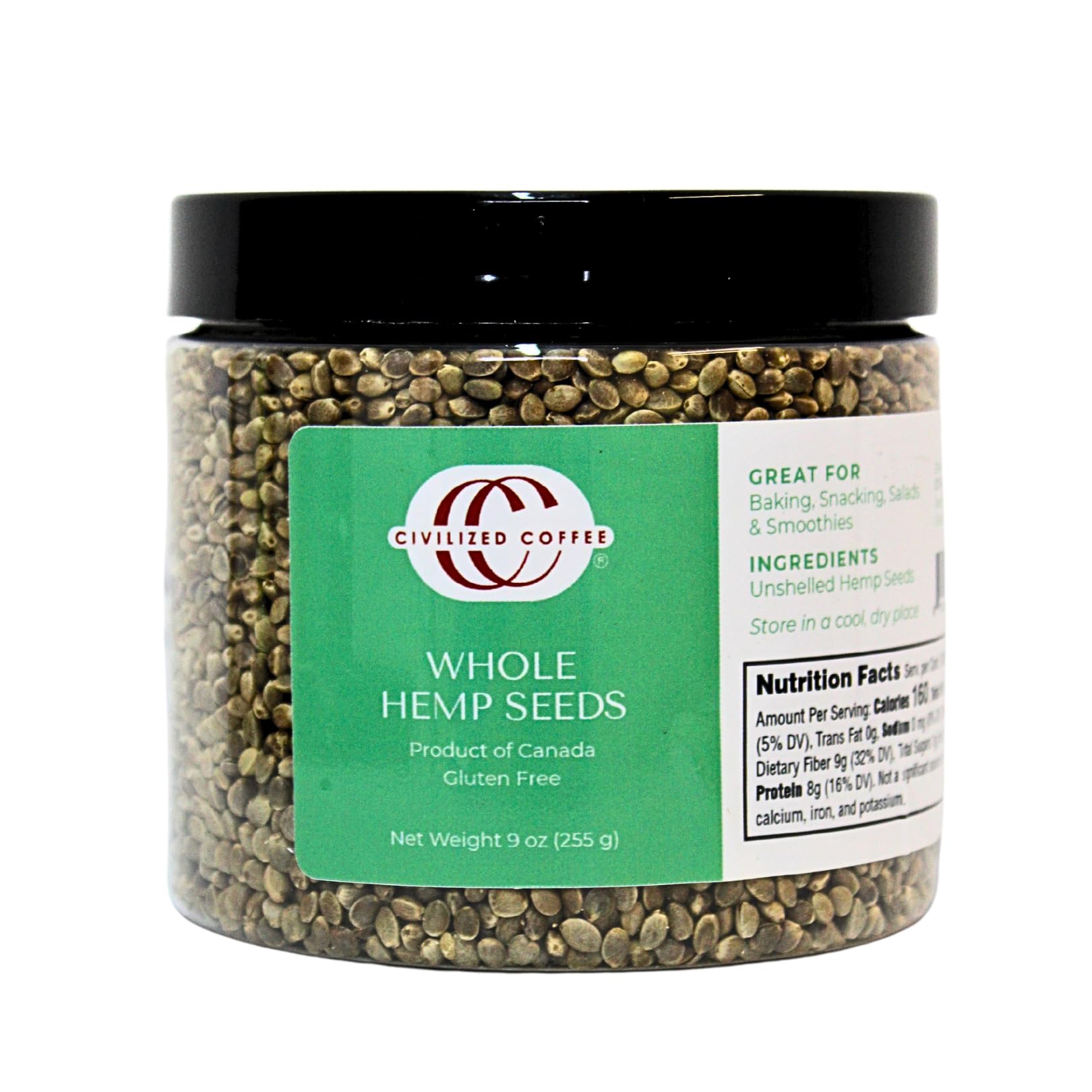 Civilized Coffee Hemp Seeds Whole Superfood for Gluten-Free Snackers & Bakers 9oz Jar
| Civilized Coffee Hemp Seeds for