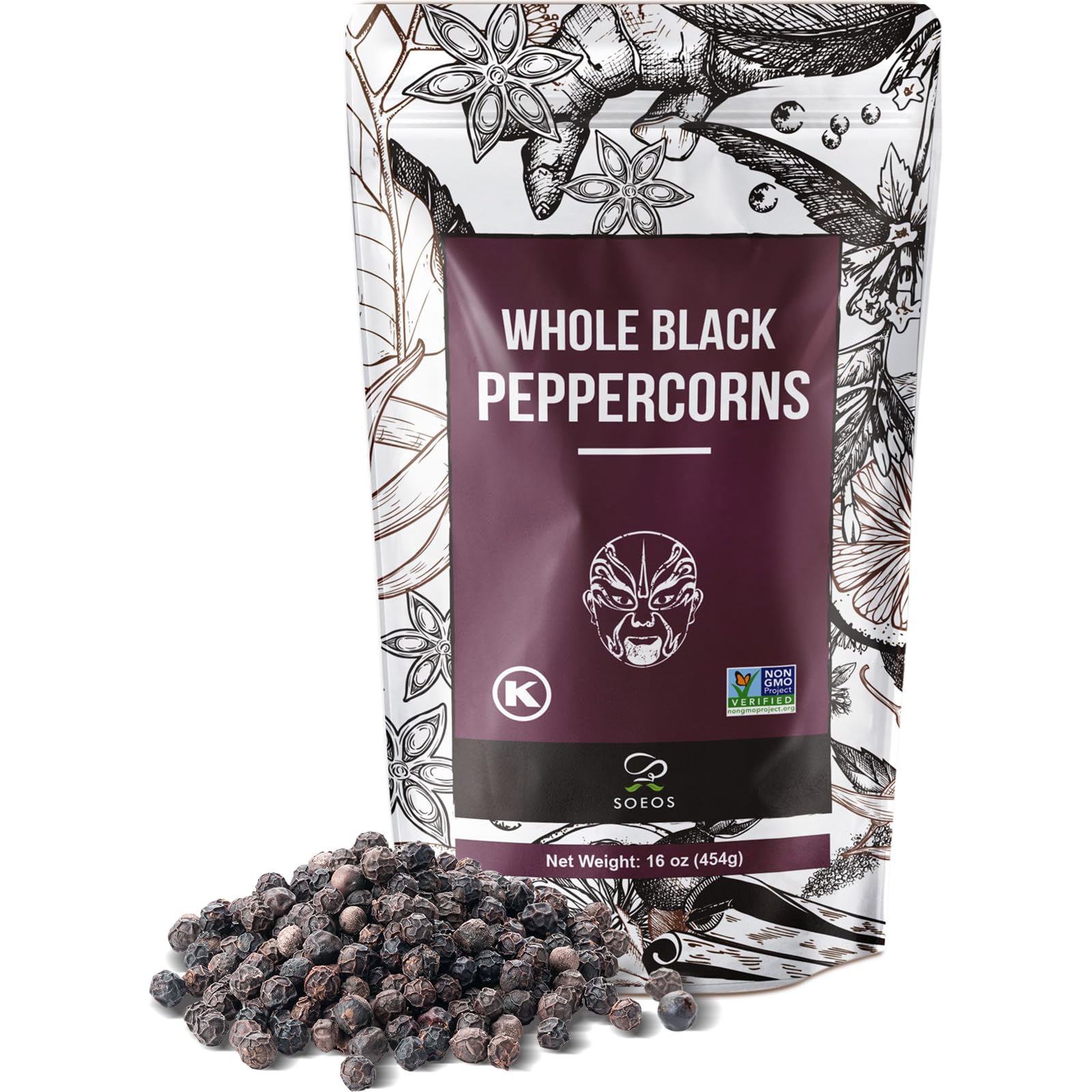 Sooeos Black Peppercorns, Non-GMO, Kosher, Whole Black Pepper, Freshly Packed for Grinder Refill, 16oz Pack
Sooeos Blac